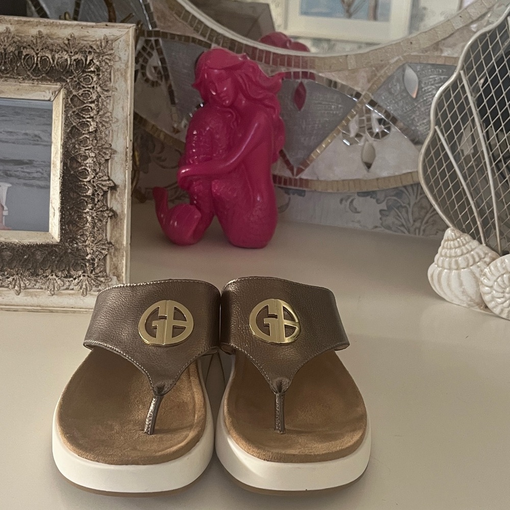 Giani Bernini Women’s Leather Flatform Sandals Metallic Size 7